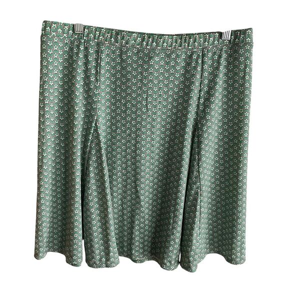 Max Studio Skirt Womens Large Green White Floral Pattern Pull On Stretch Casual - Picture 1 of 5
